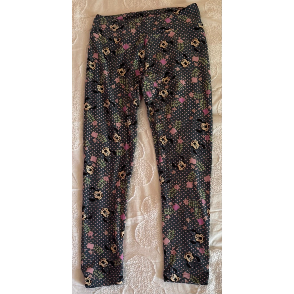 Women's Lularoe Leggings One Size Gray Pink Mickey Mouse Print